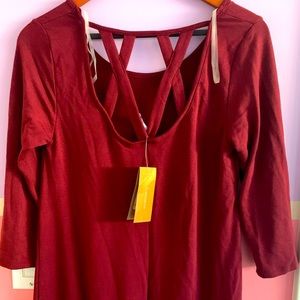 Francesca’s Simple Maroon dress with criss-cross back cut outs
